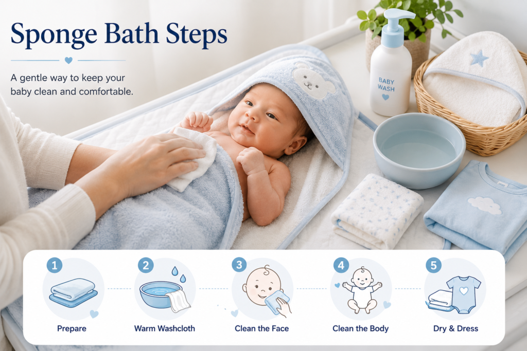 Newborn Sponge bath steps 